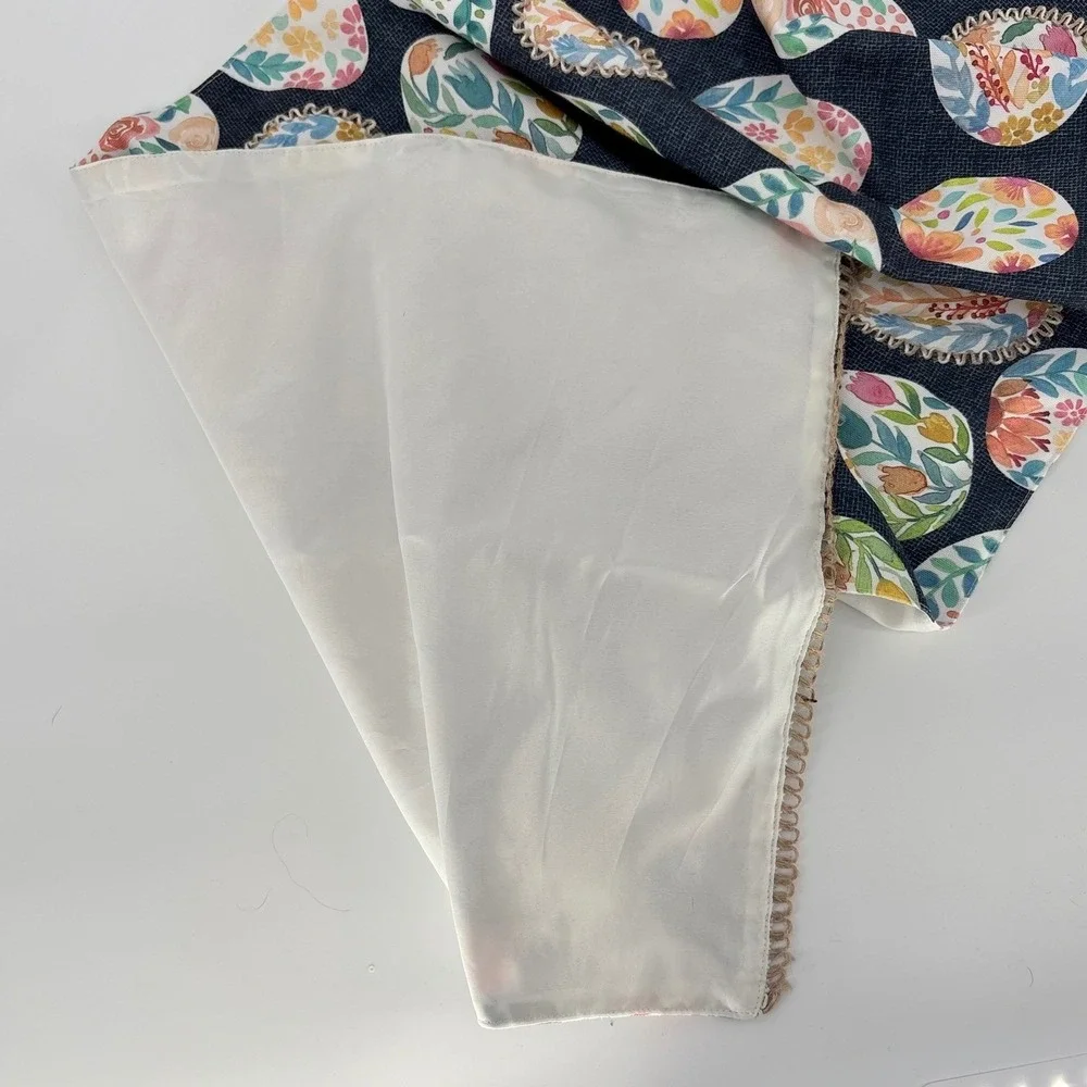 Tabitha‎ Webb Easter Table Runner Watercolor Floral Navy Blue Textured Fabric